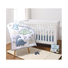 Blue Dino 5 Piece Crib Bedding Set for Baby Boys  Nursery Set with Blanket